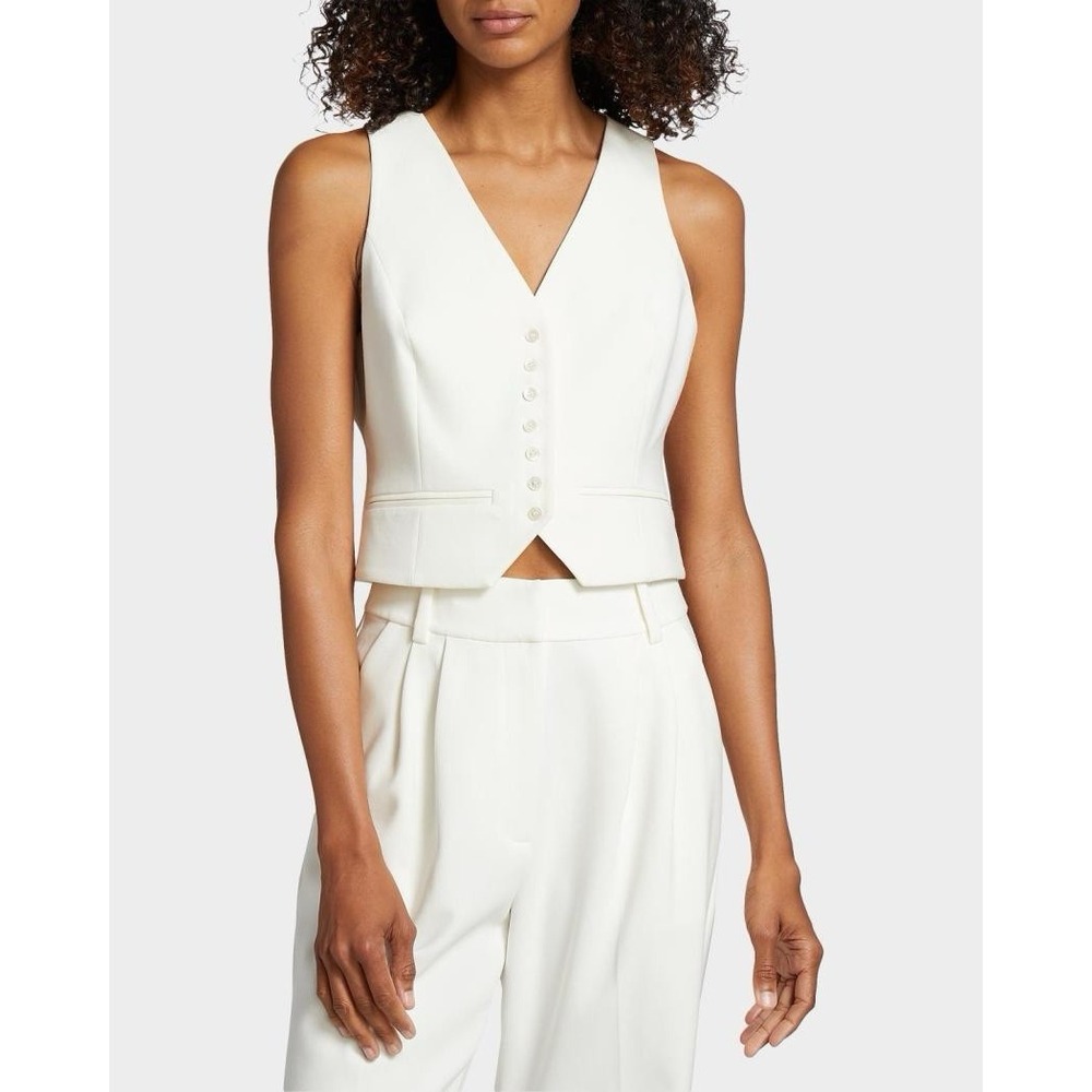 Favorite Daughter Ivory Favorite Tailored Vest Women M Crop V Neck Classy $188 - Picture 2 of 13